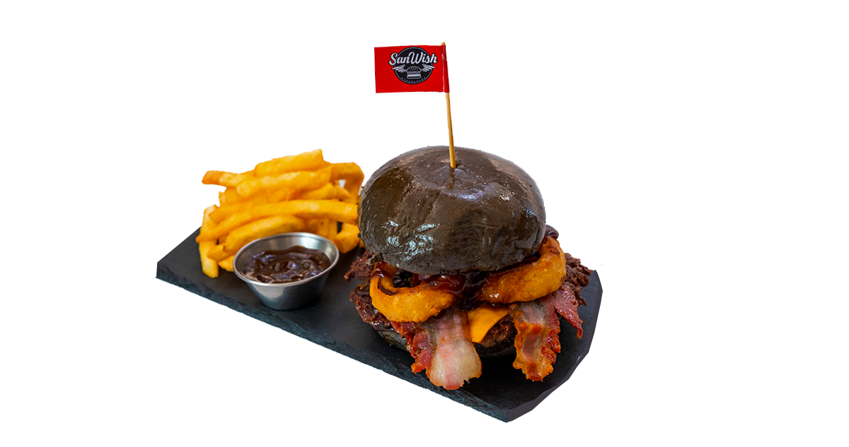 Deliciosa hamburguesa preparada en carne seleccionada con pan hecho en nuestro local de Huechuraba